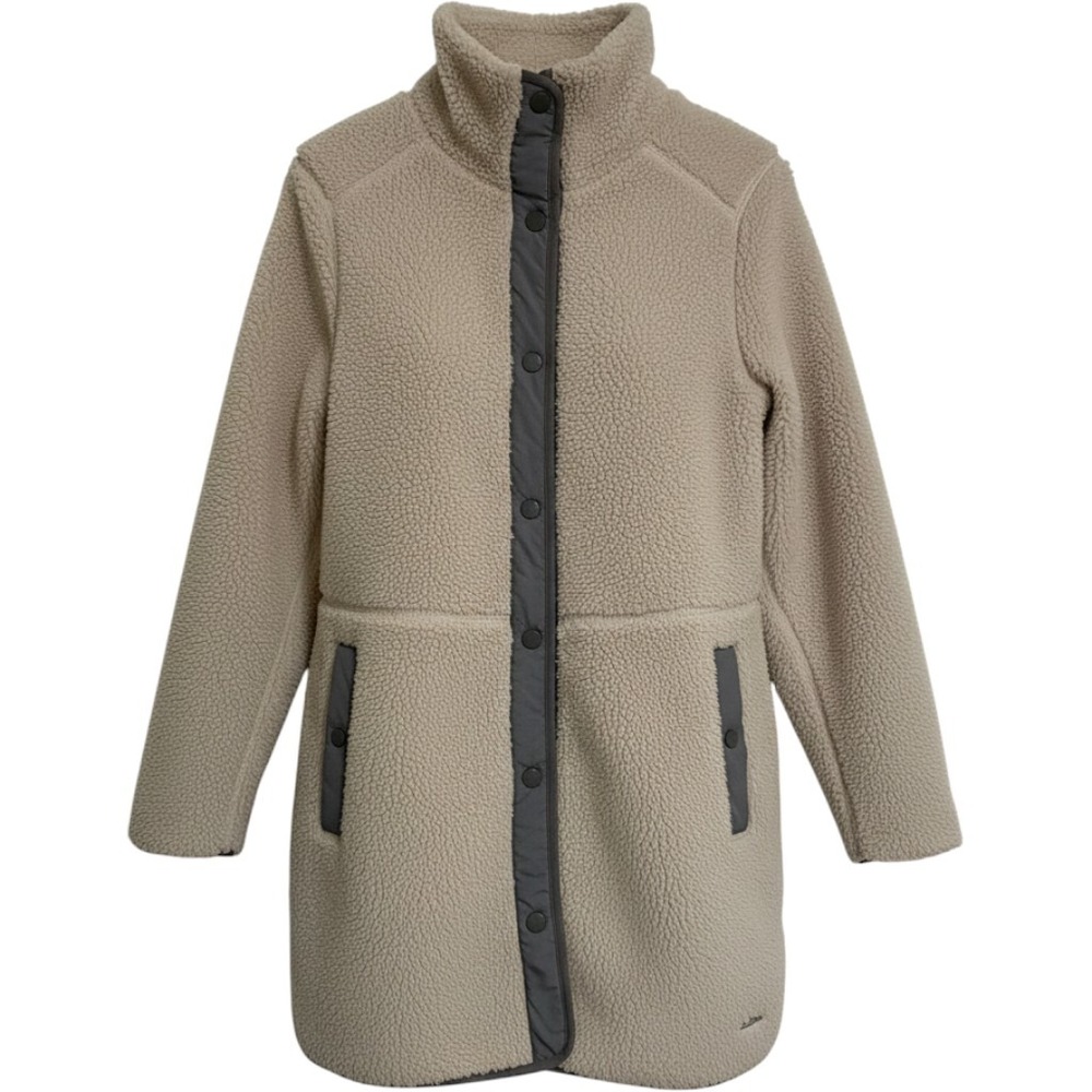 L.L. Bean Sherpa Fleece Coat Women Medium Beige Teddy Longline Gorpcore Outdoor